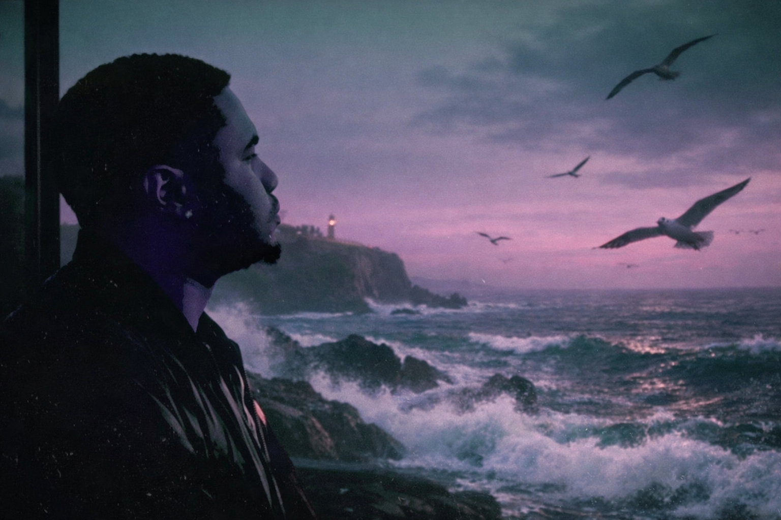 KRAZYJAYDOTCOM looking out over the coast at dusk